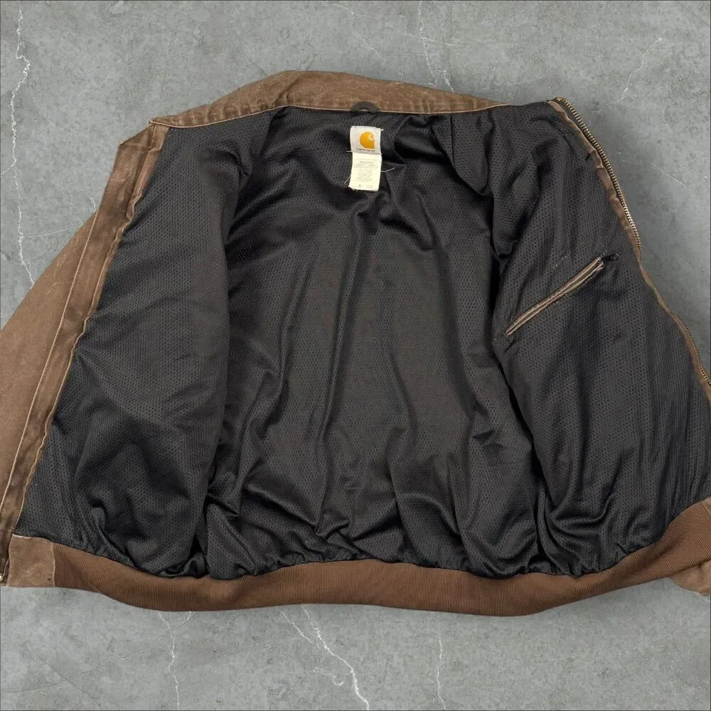 Vintage Y2K Carhartt J102 CHT Chestnut Brown Mesh Lined Sandstone Duck Bomber XL